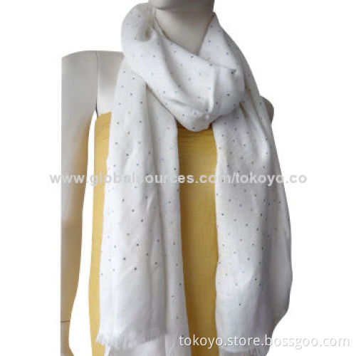 Twilling cotton scarf with diamonds, shiny/white color, nice hand texture, measures 180*70+1.5cm